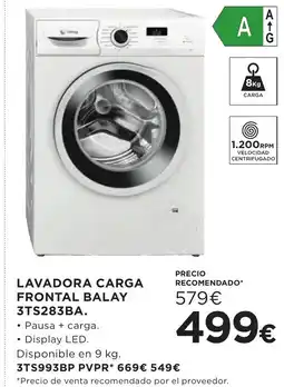 Hipercor Lavadora carga frontal balay oferta