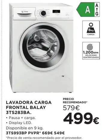 Hipercor Lavadora carga frontal balay oferta