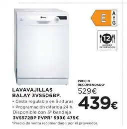Hipercor Lavavajillas balay 3vs506bp oferta