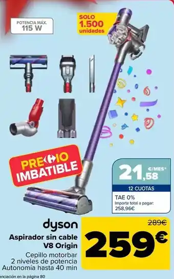 Carrefour Dyson - aspirador sin cable v8 origin oferta