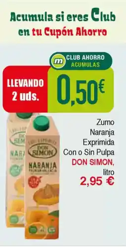 Masymas DON SIMON Zumo Naranja Exprimida Con o Sin Pulpa oferta