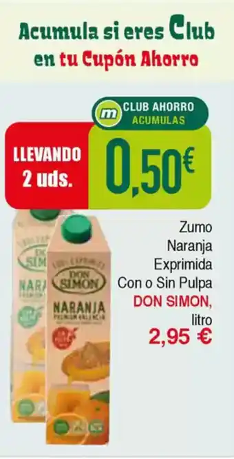 Masymas DON SIMON Zumo Naranja Exprimida Con o Sin Pulpa oferta