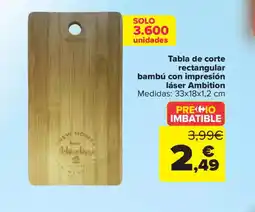 Carrefour Tabla de corte rectangular bambú con impresión láser Ambition oferta