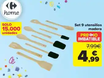 Carrefour Set 9 utensilios madera oferta