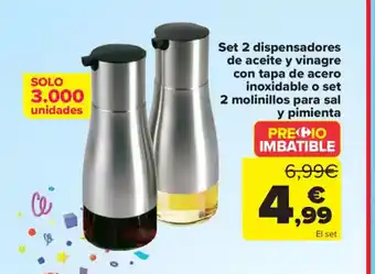 Carrefour Set 2 dispensadores de aceite y vinagre con tapa de acero inoxidable o set oferta