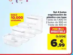 Carrefour Set 4 botes organización de plástico con tapa oferta