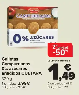 Carrefour CUÉTARA Galletas Campurrianas 0% azúcares añadidos oferta