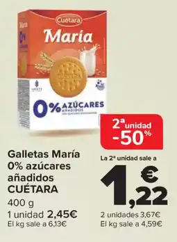 Carrefour CUÉTARA Galletas María 0% azúcares añadidos oferta