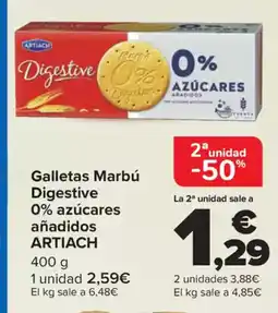 Carrefour ARTIACH Galletas Marbú Digestive 0% azúcares añadidos oferta