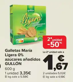 Carrefour GULLÓN Galletas María Ligera 0% azúcares añadidos oferta
