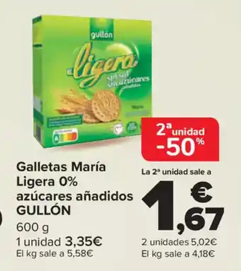 Carrefour GULLÓN Galletas María Ligera 0% azúcares añadidos oferta