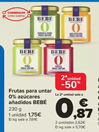 Carrefour BEBÉ Frutas para untar 0% azúcares añadidos oferta