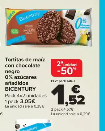Carrefour BICENTURY Tortitas de maíz con chocolate negro oferta
