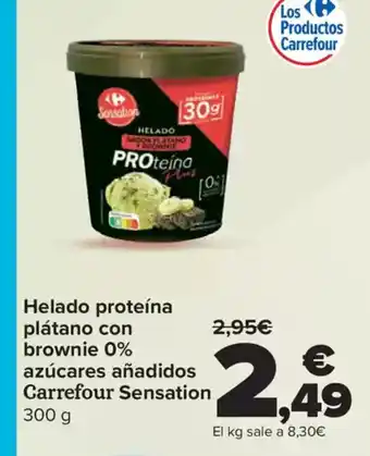 Carrefour Helado proteína plátano con brownie 0% azúcares añadidos oferta