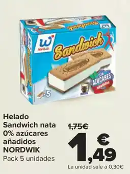 Carrefour NORDWIK Helado Sandwich nata 0% azúcares oferta