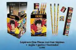 Game Lapicero One Piece con tres lápices + regla + goma+borador oferta