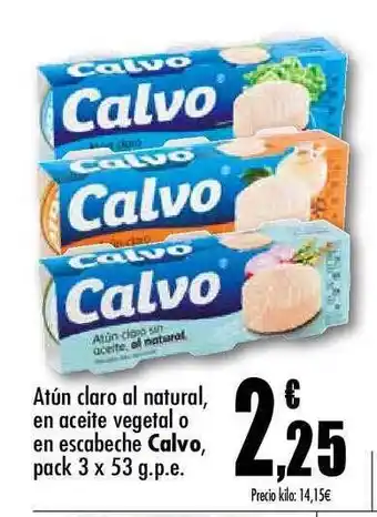 Unide Supermercados Calvo Atún claro al natural, en aceite vegetal o en escabeche pack 3 x 53 g.p.e. oferta