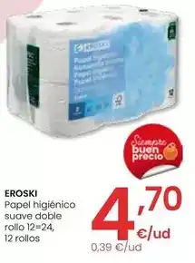 Eroski Eroski - papel higiénico suave doble rollo 12=24, 12 rollos oferta