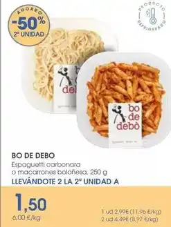 Supermercados Plaza Bo de debò - espaguetti carbonara o macarrones bolonesa oferta