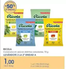 Supermercados Plaza Ricola - caramelos sin azucar distintas variedades, 70 g oferta