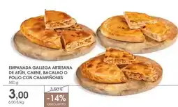 Supermercados Plaza Gallega - empanada artesana de atun, carne, bacalao o pollo con champinones oferta