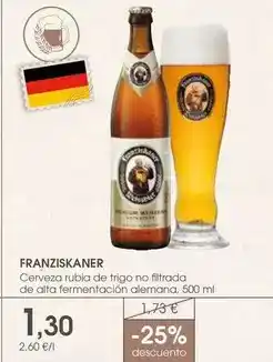 Supermercados Plaza Franziskaner - cerveza rubia de trigo no filtrada de alta fermentacion alemana oferta