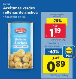 Lidl BARESA Aceitunas verdes rellenas de anchoa oferta