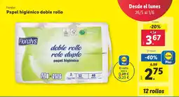Lidl FLORALYS Papel higiénico doble rollo oferta