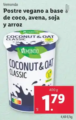 Lidl VEMONDO Postre vegano a base de coco, avena, soja y arroz oferta