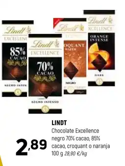 Coviran LINDT Chocolate Excellence negro 70% cacao, 85% cacao, croquant o naranja oferta