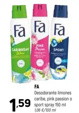 Coviran FA Desodorante limones caribe, pink passion o sport spray oferta