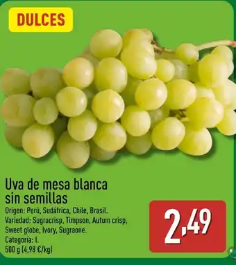 ALDI Uva de mesa blanca sin semillas oferta
