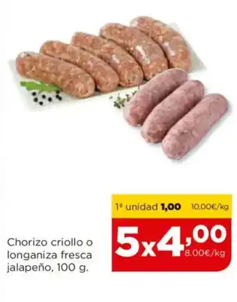 Alimerka Chorizo criollo o longaniza fresca jalapeño oferta
