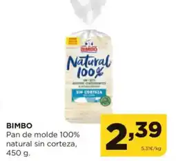 Alimerka BIMBO Pan de molde 100% natural sin corteza oferta