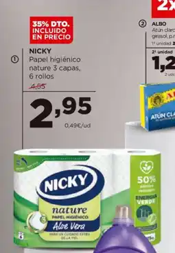 Alimerka NICKY Papel higiénico nature 3 capas, 6 rollos oferta