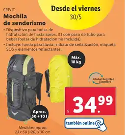 Lidl CRIVIT Mochila de senderismo oferta