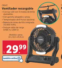 Lidl CRIVIT Ventilador recargable oferta