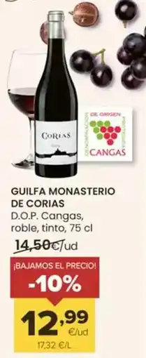 Autoservicios Familia Guilfa monasterio de corias - d.o.p. cangas, roble, tinto oferta