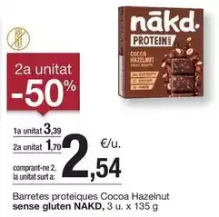 BonpreuEsclat Nakd - barretes proteiques cocoa hazelnut sense gluten oferta