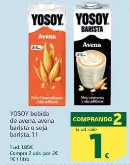 HiperDino Yosoy - bebida de avena/ avena barista o soja barista oferta