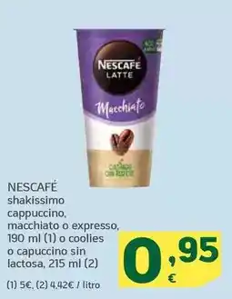 HiperDino Nescafé - shakissimo cappuccino/ macchiato o expresso/ 190 ml o coolies o capuccino sin lactosa oferta