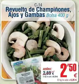Abordo Revuelto de champinones, ajos y gambas oferta