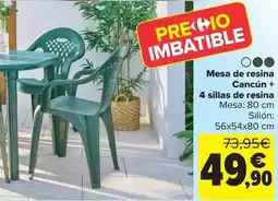 Carrefour Mesa de resina cancún + 4 sillas de resina oferta