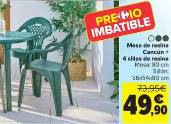 Carrefour Mesa de resina cancún + 4 sillas de resina oferta