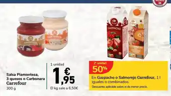 Carrefour Express Carbonara Salsa Piamontesa, 3 Quesos O Carrefour 300g oferta