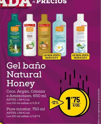 AhorraMas Gel Baño Natural Honey oferta