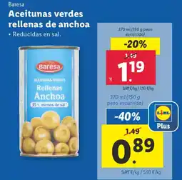Lidl BARESA Aceitunas verdes rellenas de anchoa oferta