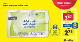 Lidl FLORALYS Papel higiénico doble rollo oferta