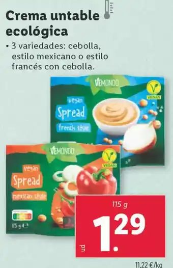Lidl VEMONDO Crema untable ecológica oferta