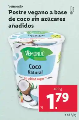 Lidl VEMONDO Postre vegano a base de coco sin azúcares añadidos oferta